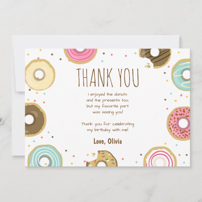Doughnut Birthday Thank You Card Pink Girl Doughnu (Front)