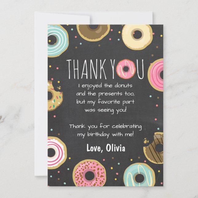 Doughnut Birthday Thank You Card Pink Girl Doughnu (Front)