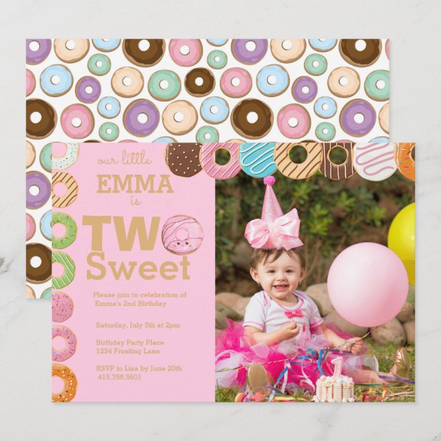 Doughnut Birthday | Two Sweet  Invitation (Front/Back)