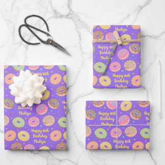 Doughnut Birthday Wrapping Paper Sheets - Purple P