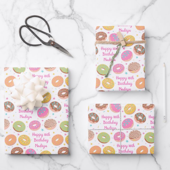 Doughnut Birthday Wrapping Paper Sheets - White Pi (Front)