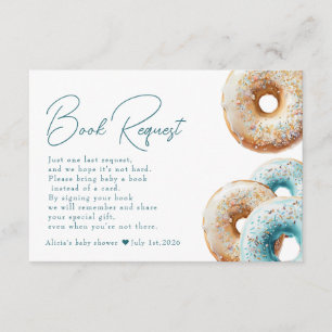 Doughnut   Blue Gingham Boy Baby Shower Book Reque Enclosure Card