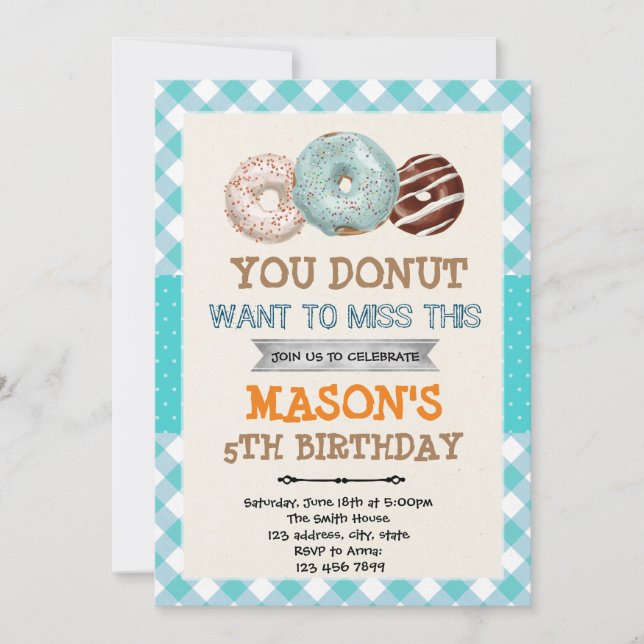 Doughnut boy theme party birthday invitation (Front)