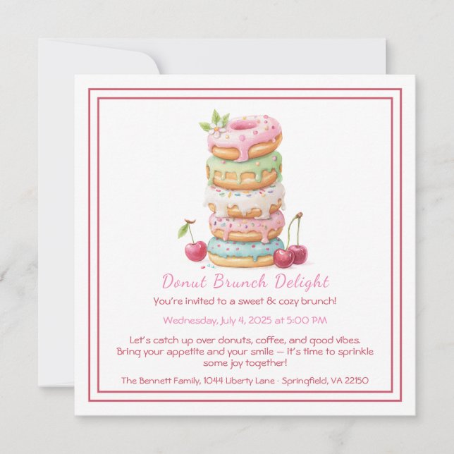 Doughnut Brunch Invitation Colourful Pastry Gather (Front)