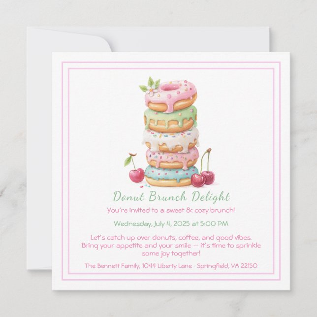 Doughnut Brunch Invitation Colourful Pastry Gather (Front)