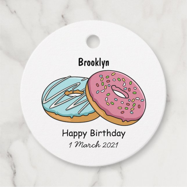 Doughnut cartoon illustration favour tags (Front)