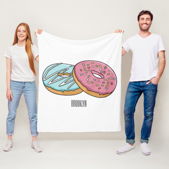 Doughnut cartoon illustration fleece blanket (In Situ)