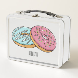 Doughnut cartoon illustration metal lunch box