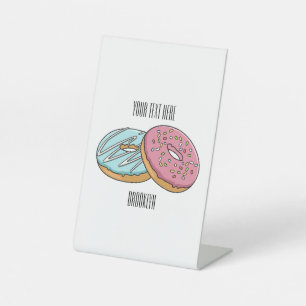 Doughnut cartoon illustration pedestal sign