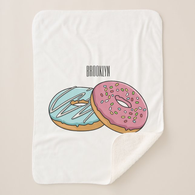 Doughnut cartoon illustration sherpa blanket (Front)