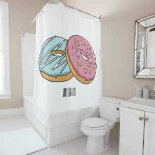 Doughnut cartoon illustration shower curtain