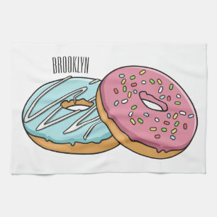 Doughnut cartoon illustration tea towel