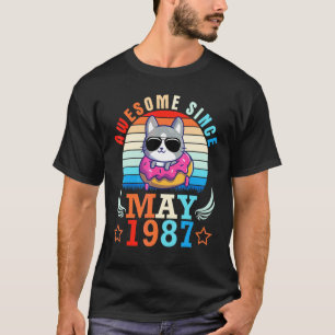Doughnut Cat Awesome Since May 1987 Happy Birthday T-Shirt