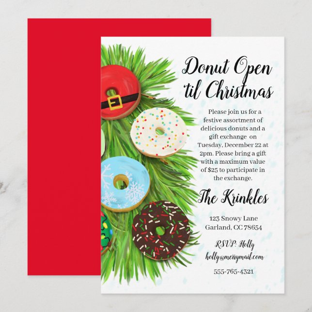 Doughnut Christmas Gift Exchange Party Invitation (Front/Back)