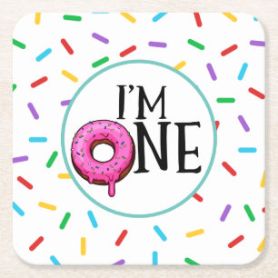 Doughnut Colourful I'm One 1st Birthday Square Paper Coaster