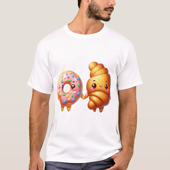 Doughnut & Croissant | Whimsical Friendship Sticke T-Shirt (Front)