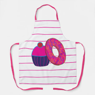 Doughnut Cupcake Pink Stripes Apron