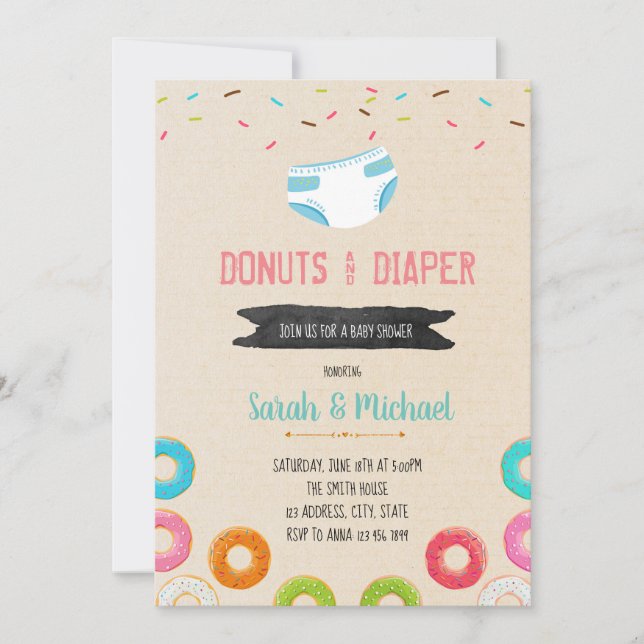 Doughnut diaper shower party invitation (Front)