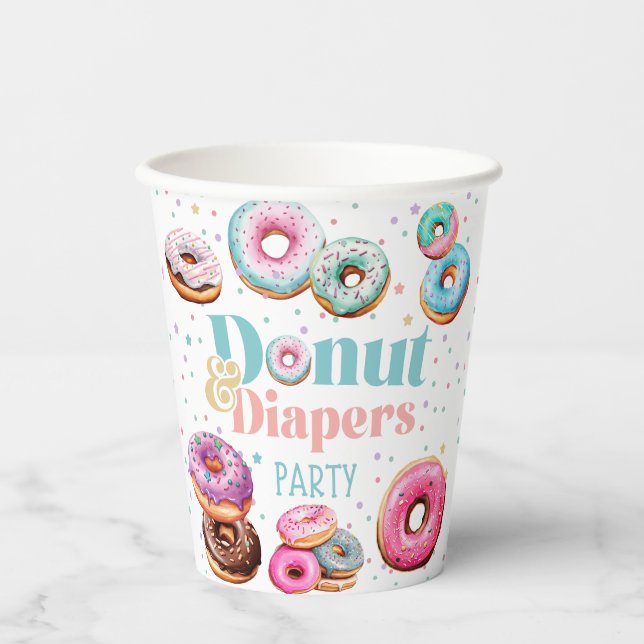 Doughnut & Diapers Baby Shower Paper Plate Paper Cups (Front)