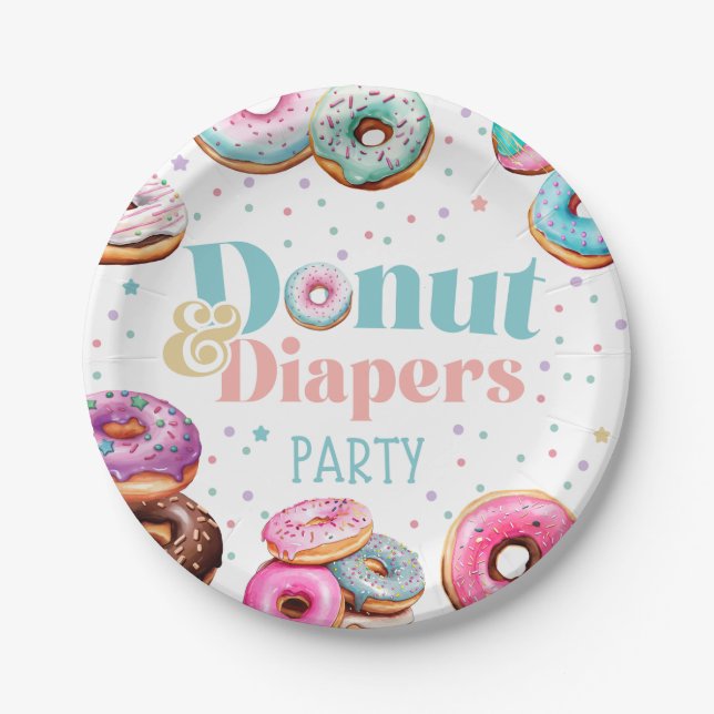 Doughnut & Diapers Baby Shower Party Paper Plate (Front)