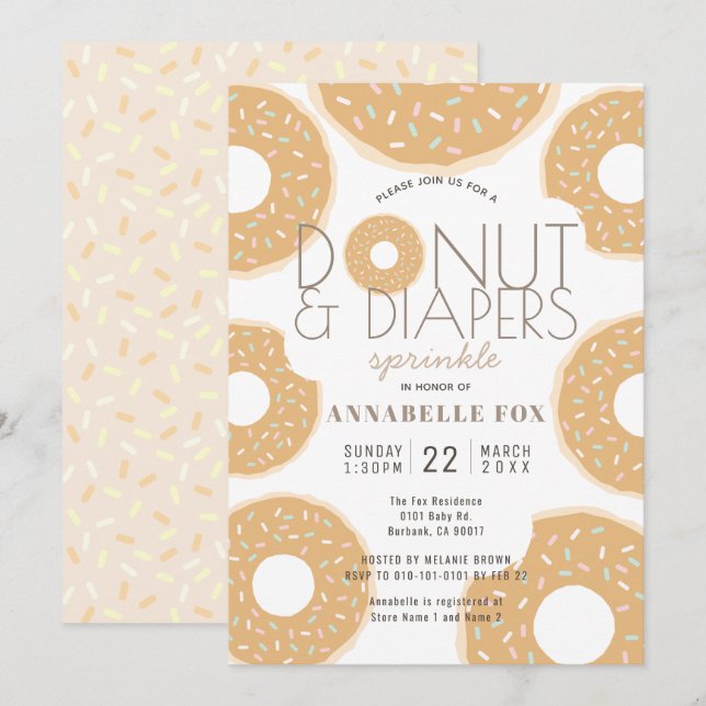 Doughnut & Diapers Sprinkle Caramel Baby Shower Invitation (Front/Back)