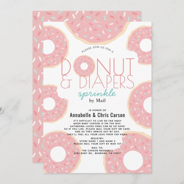 Doughnut & Diapers Sprinkle Pink Baby Shower by Ma Invitation (Front/Back)