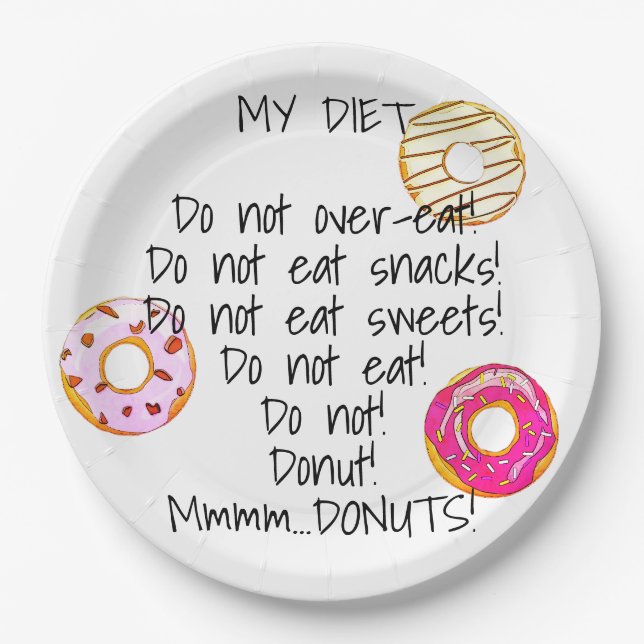 Doughnut Diet Funny Humourous Doughnut Snack Food Paper Plate (Front)