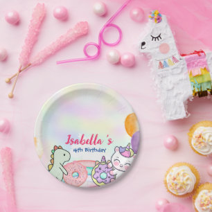 Doughnut Dinosaur Unicorn rainbow Balloon birthdda Paper Plate