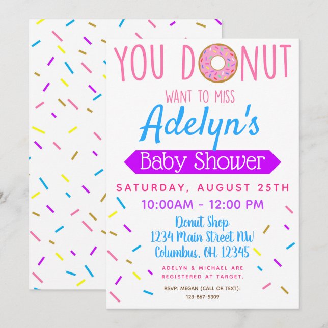 Doughnut, Doughnut Baby Shower Invite (Front/Back)