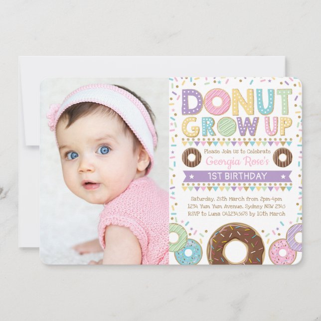 Doughnut Doughnut Grow Up Invite Birthday Sprinkle (Front)