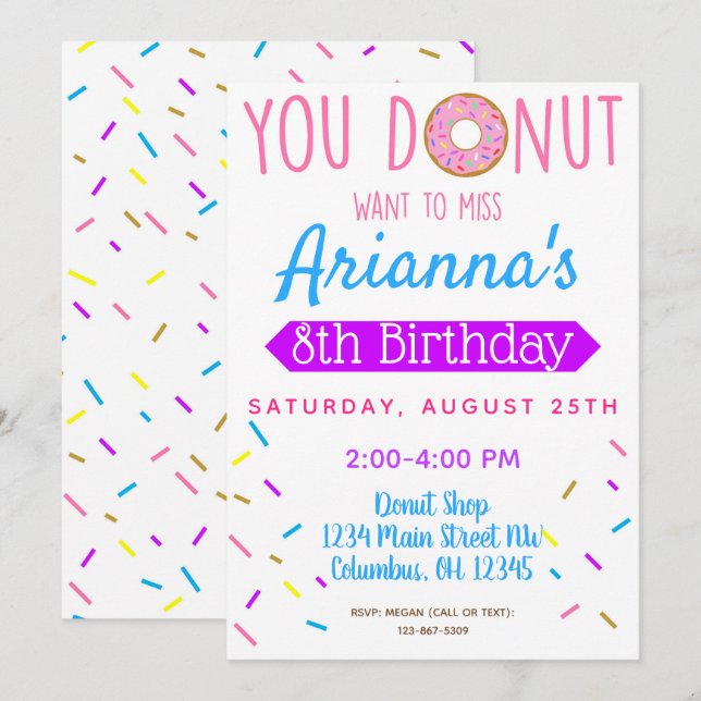 Doughnut, Doughnut Kids Birthday Party Invite (Front/Back)