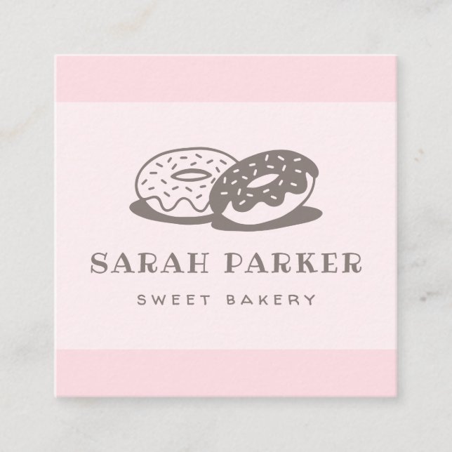 Doughnut doughnut whimsical baker bakery pink cute square business card (Front)