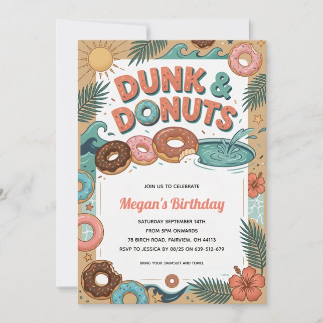 Doughnut end of summer pool party invitation (Front)