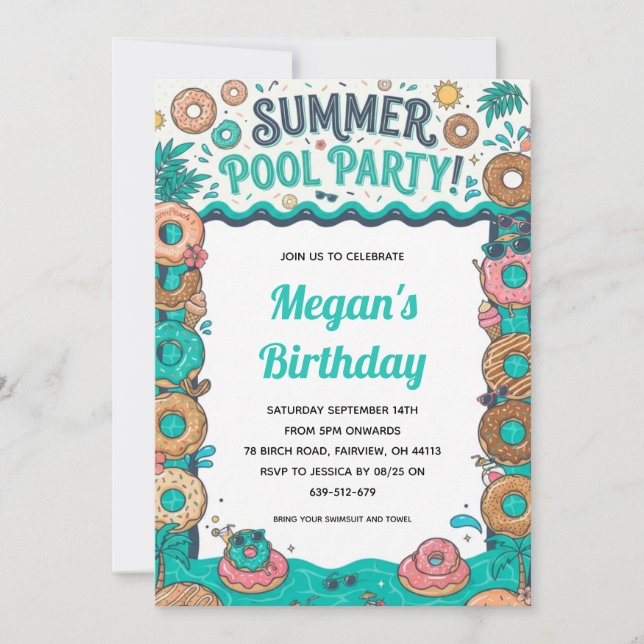 Doughnut end of summer pool party invitation (Front)