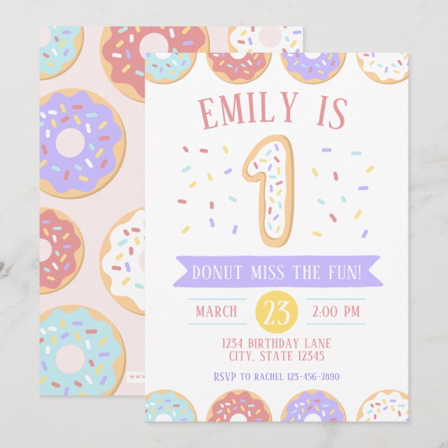 Doughnut First Birthday Invitation (Front/Back)