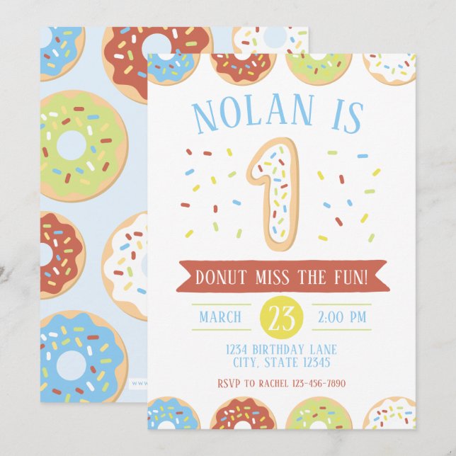 Doughnut First Birthday Invitation (Front/Back)