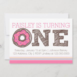 Doughnut First Birthday Invitation - Pink