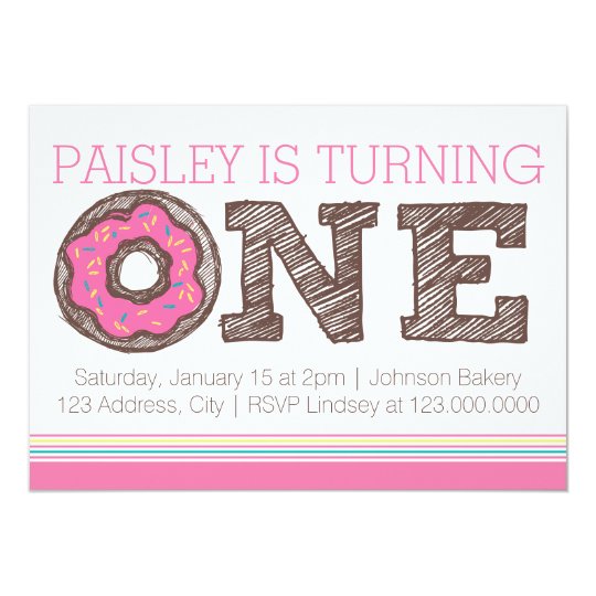 Doughnut First Birthday Invitation - Pink