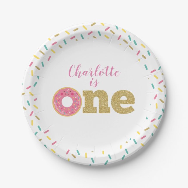 Doughnut First Birthday Paper Plates (Front)
