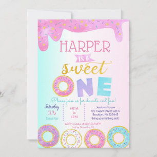 Doughnut First Birthday Party Invitations Sweet On