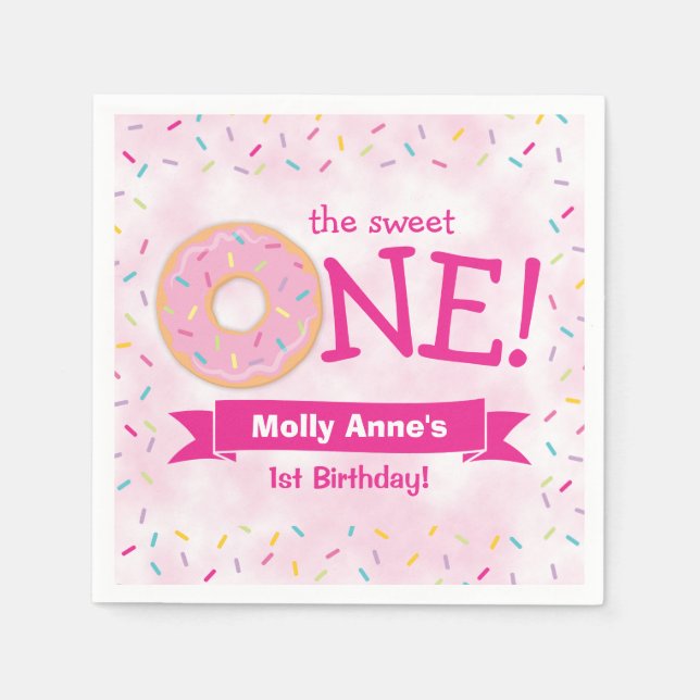 Doughnut First Birthday Rainbow Sprinkles Girl Pin Napkin (Front)