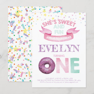 Doughnut First Birthday Watercolor Invitation