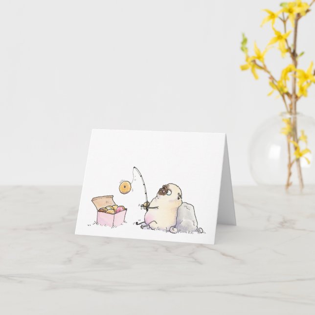 Doughnut Fishing pug card (Yellow Flower)