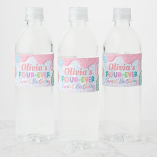 Doughnut Forever Sweet 4th Birthday Party Favour Water Bottle Label