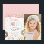 Doughnut Four Ever Sweet Girl 4th Fourth Birthday Invitation<br><div class="desc">♥ A beautiful and two sweet doughnut birthday invitation for a girl birthday. The rustic pastel colours fit any party style with sweet doughnuts and colourful confetti! Designed to match our Doughnut theme collection.</div>