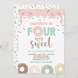 Doughnut Four Ever Sweet Invite Doughnut 4th Birth