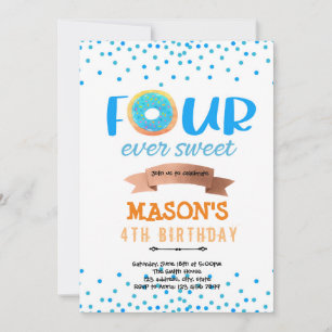 Doughnut FOURever sweet boy  party Invitation