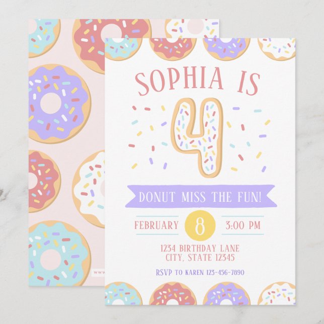 Doughnut Fourth Birthday Invitation (Front/Back)
