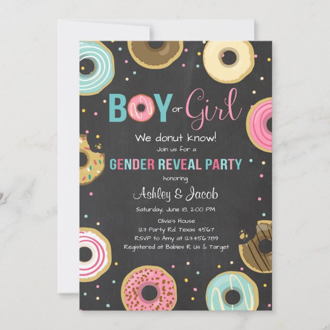 Doughnut Gender Reveal Invitation Boy or Girl He S (Front)