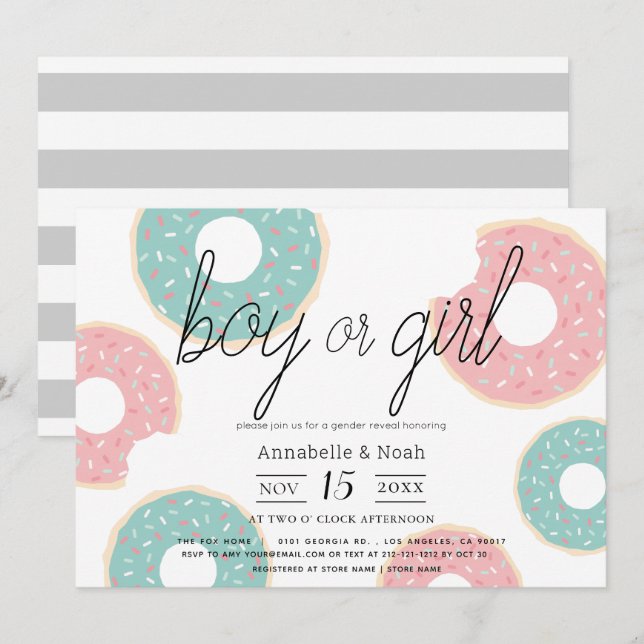 Doughnut Gender Reveal Pink & Green Invitation (Front/Back)